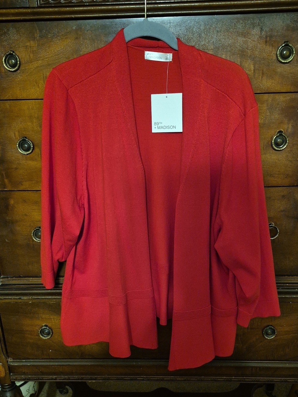 89th & Madison Red Open-Front Cardigan